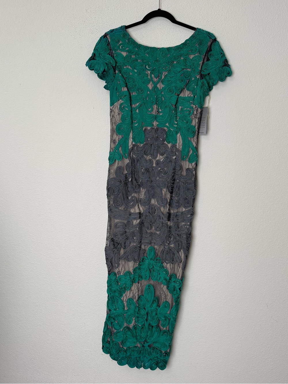 JS Collections Size 4 Green Gray Soutache Lace Midi Cocktail Dress NWT